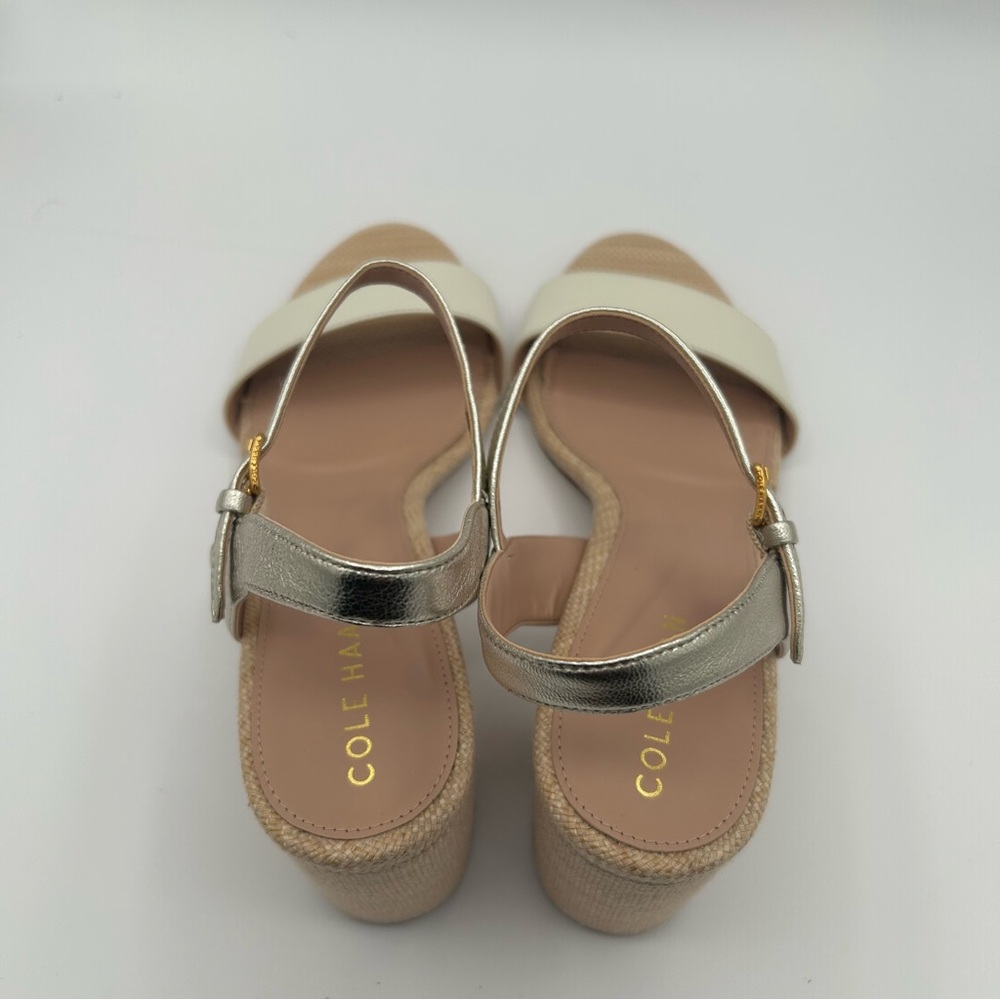 New Cole Haan Women’s Josie Block Heeled Sandal, Ivory/Soft Gold 11 B - Picture 4 of 9